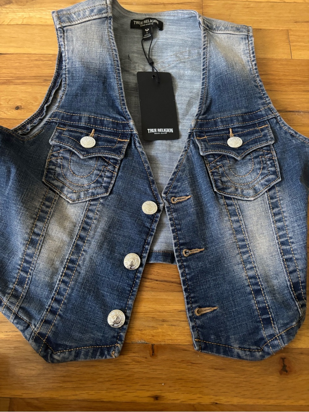 True Religion Blue Washed Denim Vest